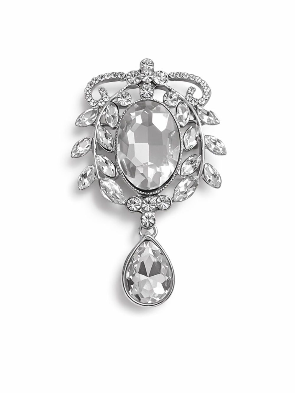 Crystal Drop Silver-Tone Brooch